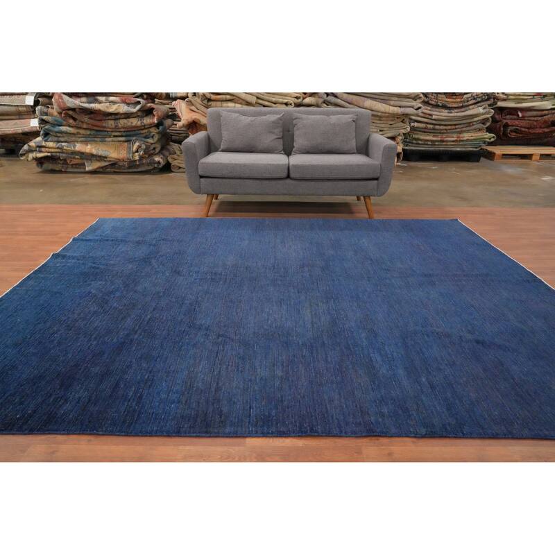 Hand Knotted Oriental 100% Wool Carpet Modern Solid Navy Blue & Blues Gabbeh Area Rug - 9' 7'' X 8' 0''