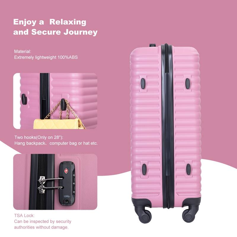 3 Piece ABS Hardside Luggage Sets Spinner Wheels Suitcase with Two Hooks and TSA Lock & Telescoping Handle