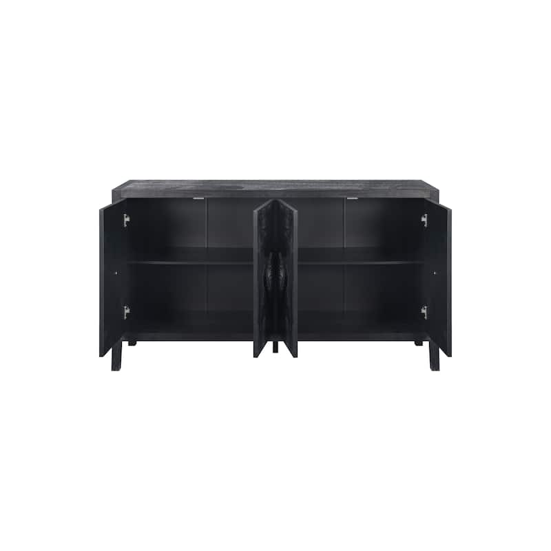 4-Door Wooden Sideboard Buffet, Storage Cabinet with Carved Flower Handles, Accent Cabinet with Adjustable Shelves