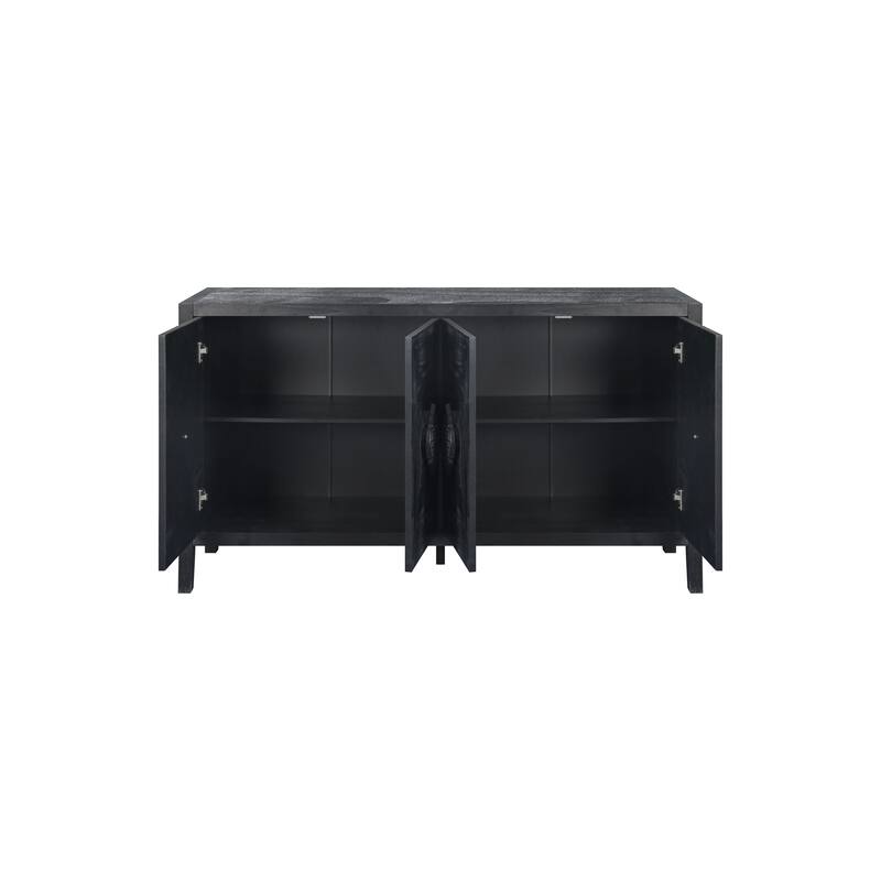 Antique 4-Door Sideboard Buffet Cabinet with Carved Flower Handles for Living Room or Kitchen