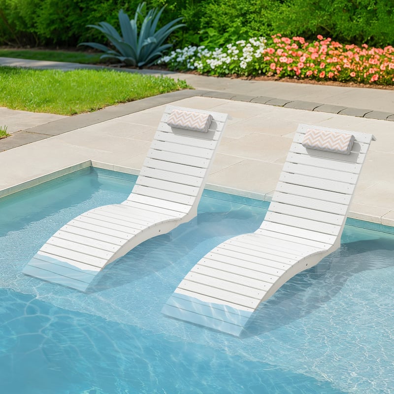 Outdoor Chaise Lounge Chair Set of 2, Patio Lounge Chairs for Outside, HDPE Lounge Chair - 59.8"L x 22"W x 34.8"H - White
