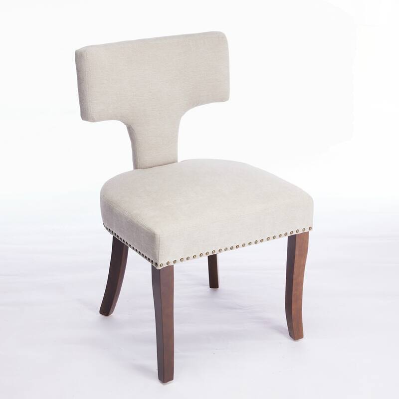 Farmhouse Fabric Upholstered Accent Chair Curved Backrest with Copper Nails around