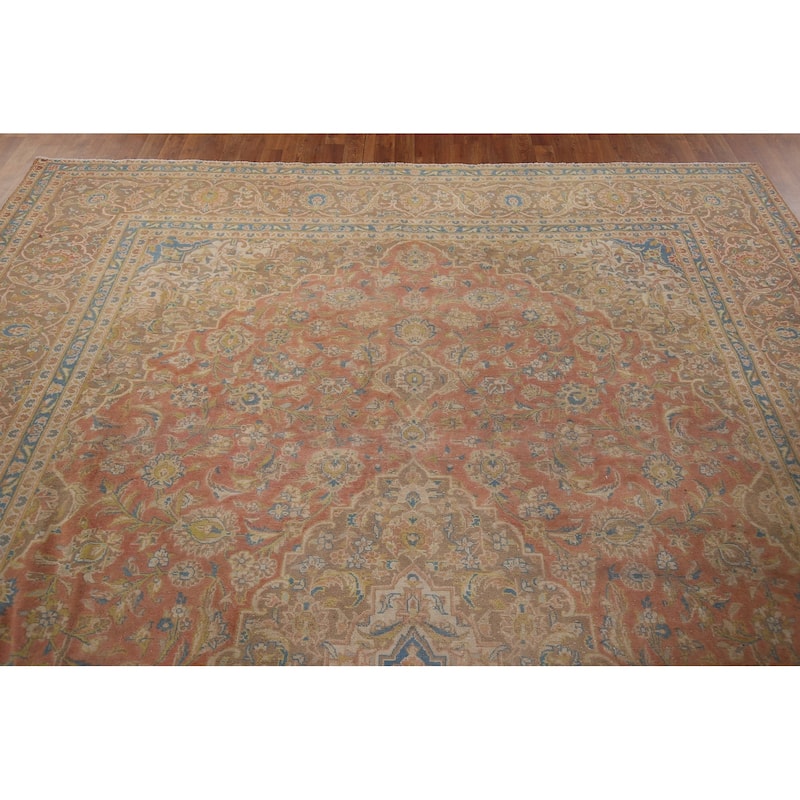 Traditional Kashan Persian Vintage Area Rug Handmade Wool Carpet - 9'8" x 12'9"