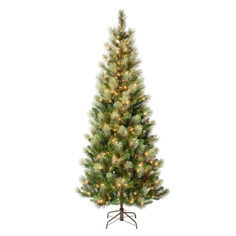 National Tree Company 7.5 ft. Charleston Pine Slim Tree with Clear Lights - 7.5 Foot