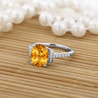 Auriya Modern 2 3/8ct Oval Citrine and Diamond Engagement Ring 3/8cttw 14k Gold