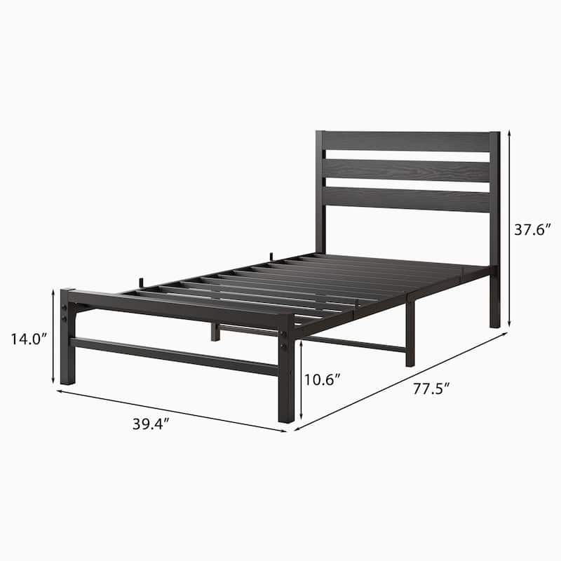 Twin Size Platform Bed Frame with Headboard, No Box Spring Needed