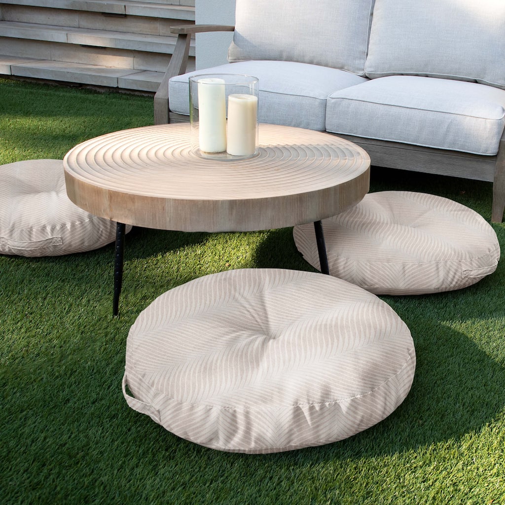 Sorra Home Sunbrella Indoor/Outdoor Palm Circle Tufted Floor Pillow with Handle (Single Pillow)