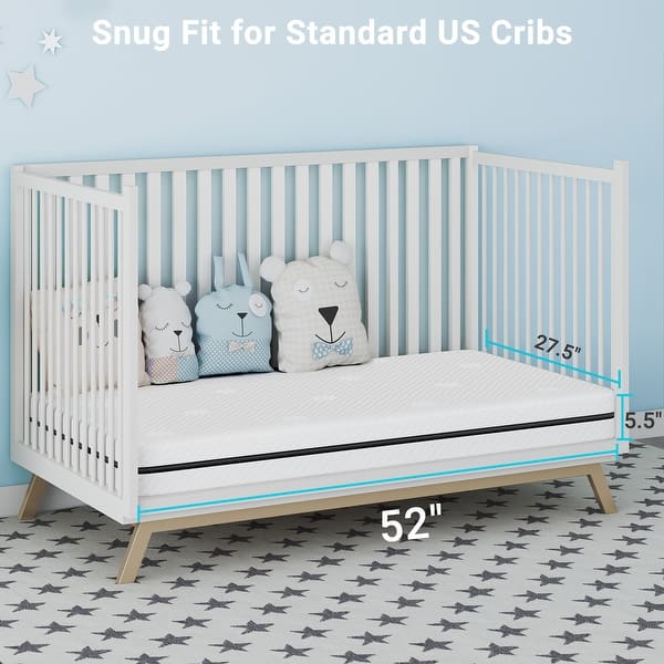 5.5" Dual Sided Crib & Toddler Mattress, Memory Foam, Breathable, Washable Cover - 52"*27.5"*5.5"
