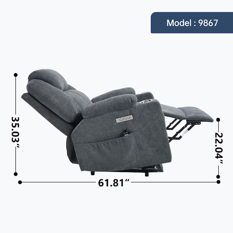 Power Lift Recliner Chair for Elderly Heated Vibration Massage, Lounge Sofa with USB Ports, Cup Holders & Side Pockets