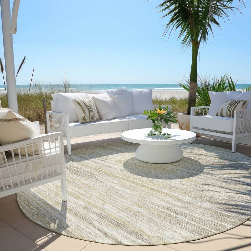 Machine Washable Indoor/ Outdoor Chantille Abstract Stripe Rug - Beige - 8' x 8'