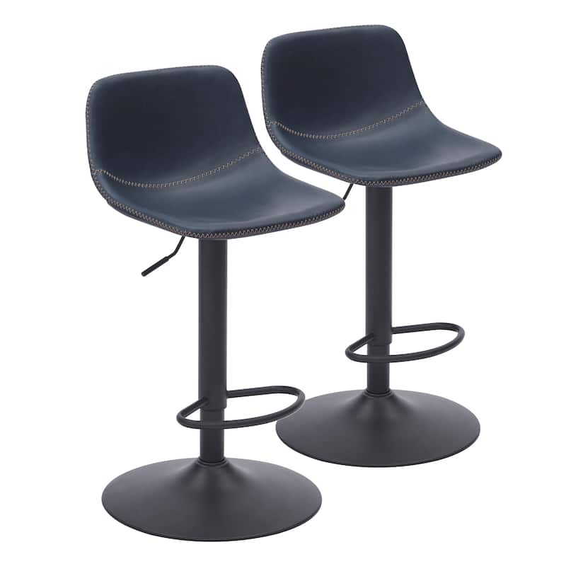 Adjustable Swivel Bar Stools Set Of 2,Industrial Bar Height Stools With Back Support Counter Height Pu Leather Bar Stool - Blue