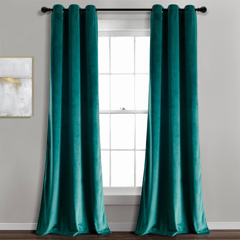 Porch & Den Lapeyrous Velvet Solid Room Darkening Window Curtain Panel Set - 38"W x 84"L - Teal