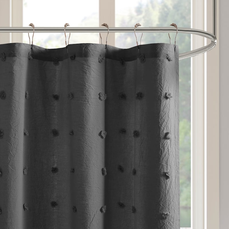 Intelligent Design Maize Cotton Jacquard Pom Pom Shower Curtain