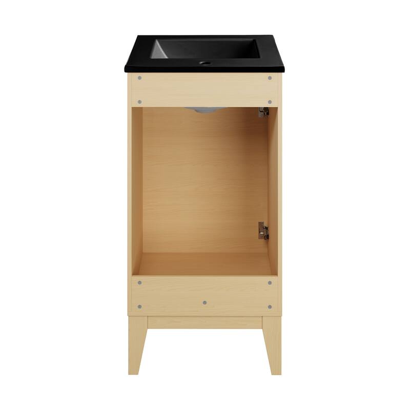 Cascade 18 In. Natural Oak Bathroom Vanity With Black Ceramic Sink Top