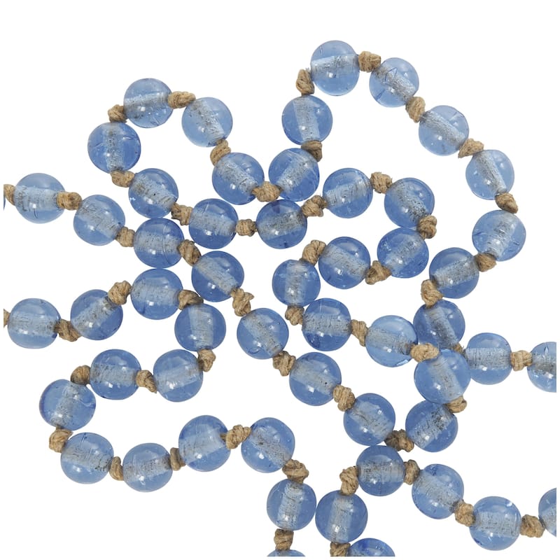 Glass Handmade Round Long Frosted Beaded Garland with Tassel with Knotted Brown Jute - Various Colors - Roche River Decor