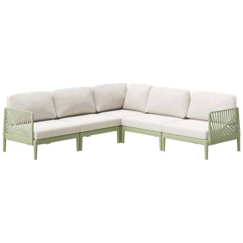 Frond and Form 5-Person Outdoor Patio Sectional with Cushions - Green