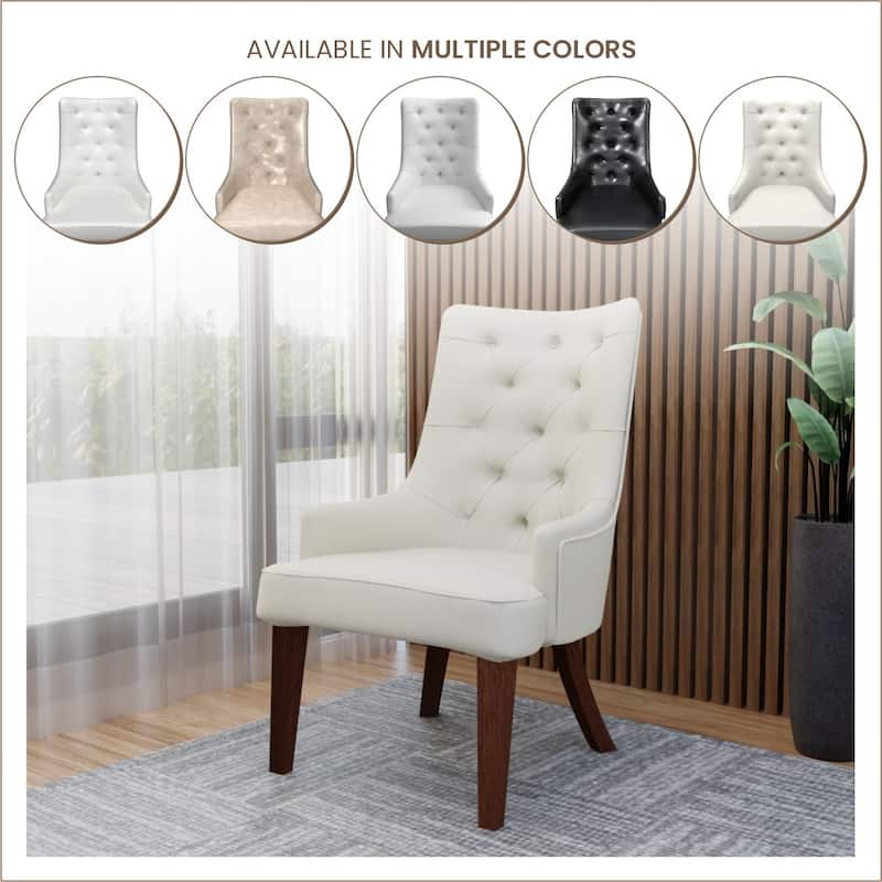Dining Chair in Leather/Velvet Diamond-Tufted Design Side Chair in Rubberwood