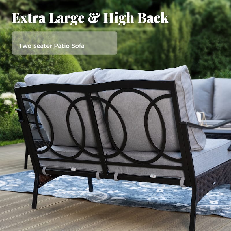MAISON ARTS Modern Outdoor Patio Furniture Set with Waterproof Cushions - 5-Piece Wicker & Metal Conversation Set