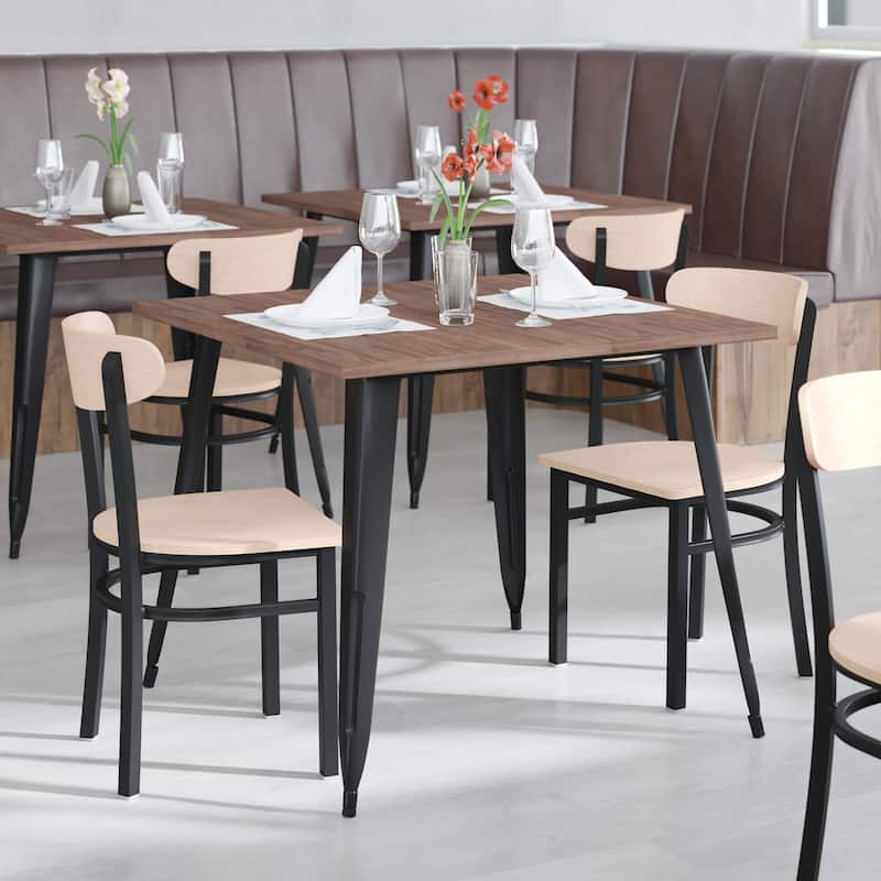 Commercial Metal Dining Chair with Wood Seat and Boomerang Back