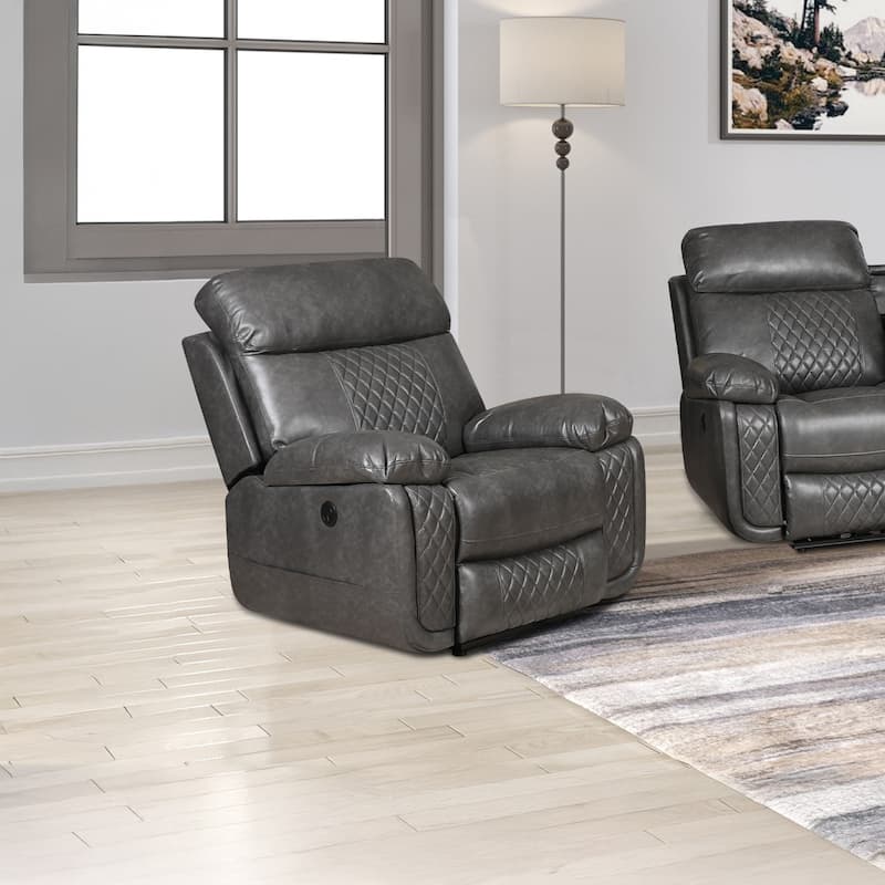 Contemporary Plush Faux Leather Upholstered Living Room Reclining Chair - Grey