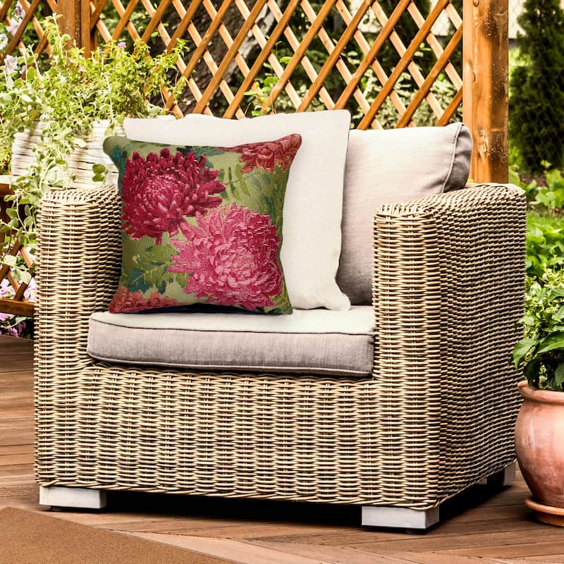 Liora Manne Marina Mums Indoor/Outdoor Pillow - 18" x 18" - Fuchsia - Polyester