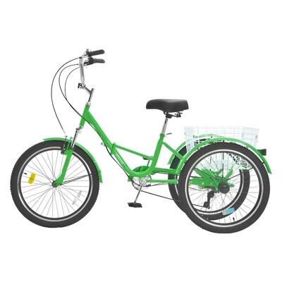 24-Inch Folding Adult Tricycle, 7-Speed Carbon Steel 3-Wheel Bike with Basket - 70.9 x 29.9 x 45.9 in