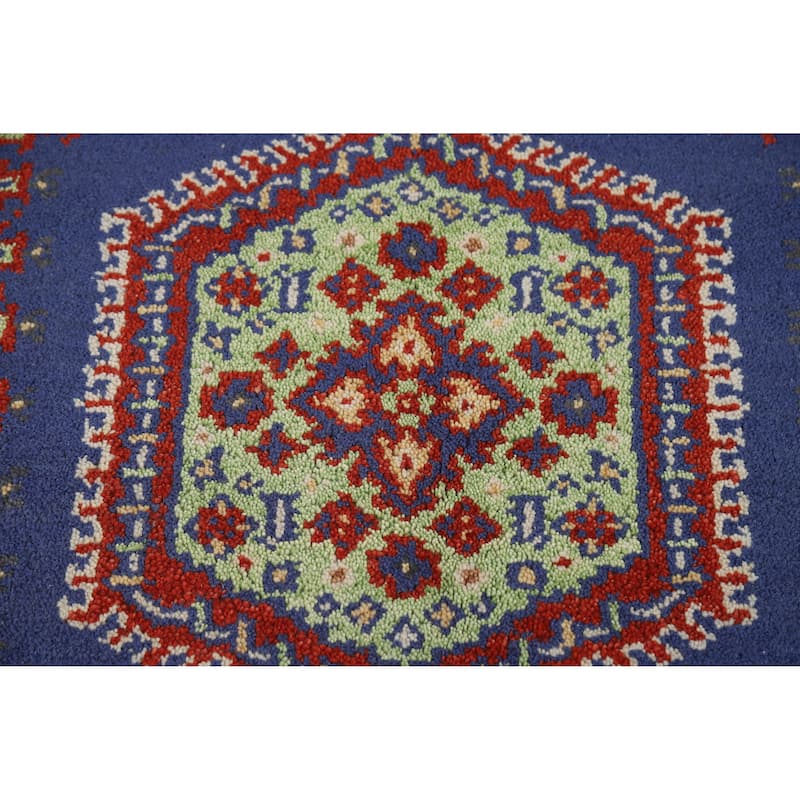 Blue Geometric Viss Oriental Foyer Rug Hand-Knotted Wool Carpet - 3'0" x 5'1"