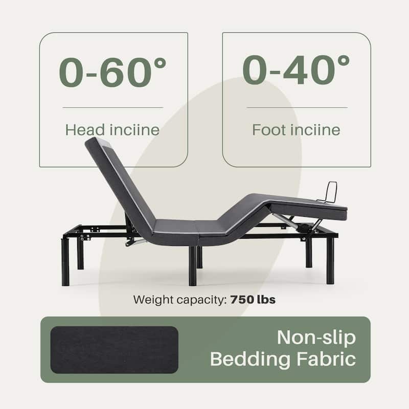 Ergonomic Motorized Adjustable Bed Frame, Wireless Remote Control,for Comfortable Reclining and Sleeping