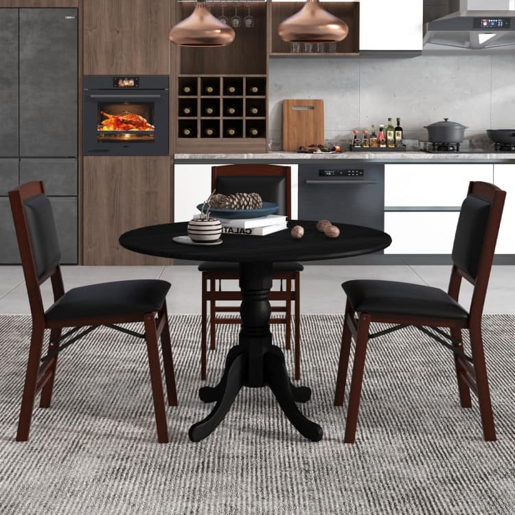 Wooden Dining Table with Round Tabletop and Curved Trestle Legs - 39.37" x 39.37" x 28.74"