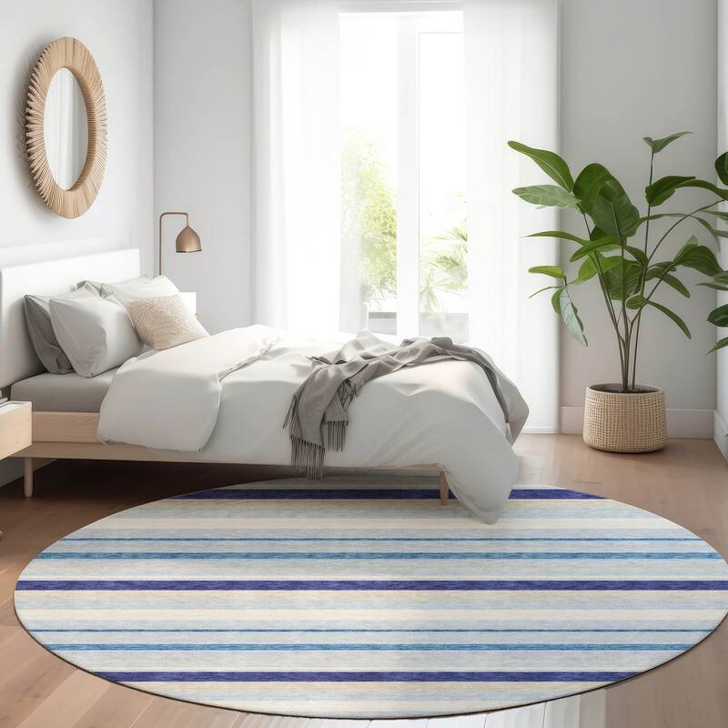 Premium Washable Super Soft Sophisticated Stripe Mayfield Rug - Blue - 8' x 8'