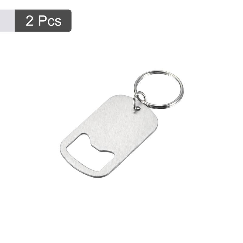 2pcs Stainless Steel Flat Beer Bottle Opener Keychain 2 inch Long, Silver