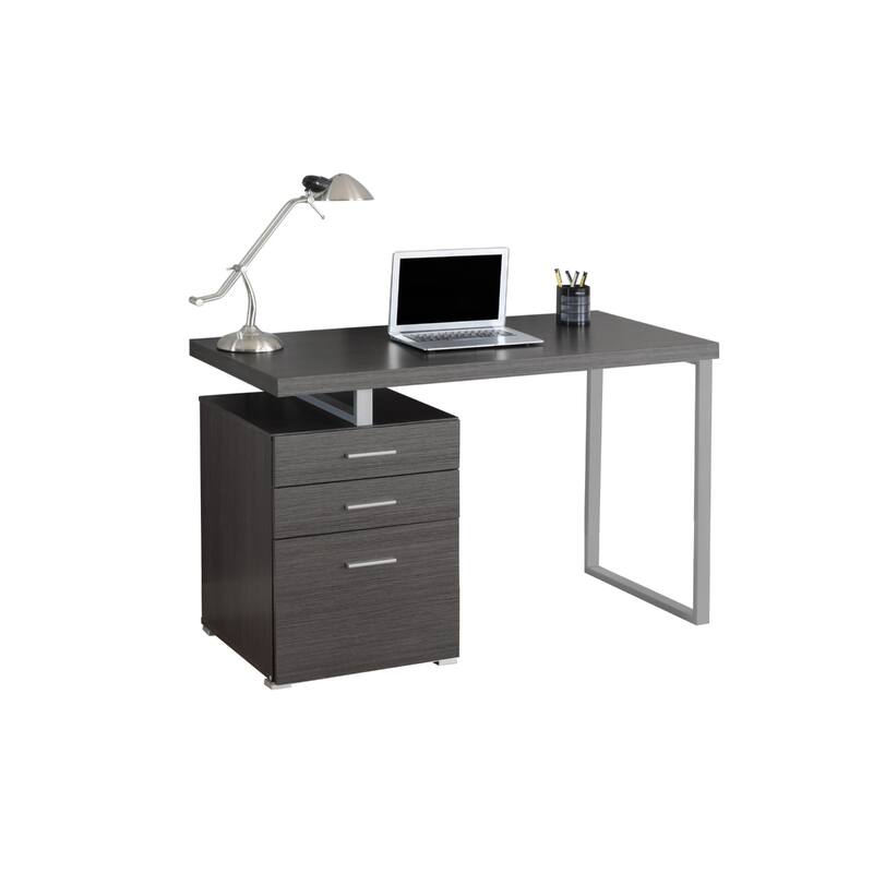 Wood Computer Desk with Drawers and Metal Pedestal Base
