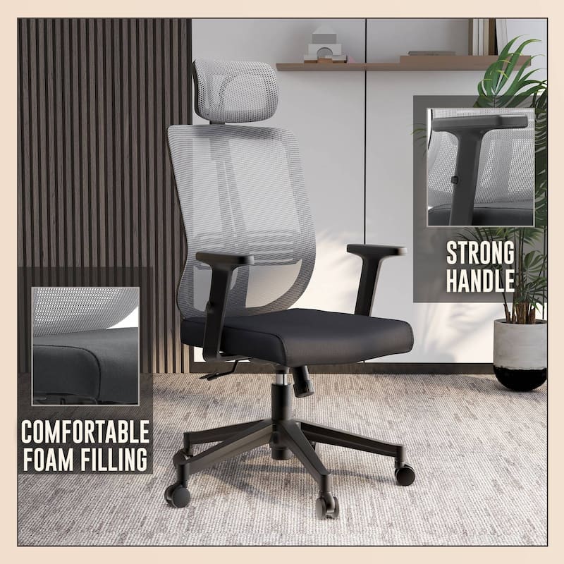 Adjustable Office Chair with Mesh Back and Headrest Nift Series by LeisureMod