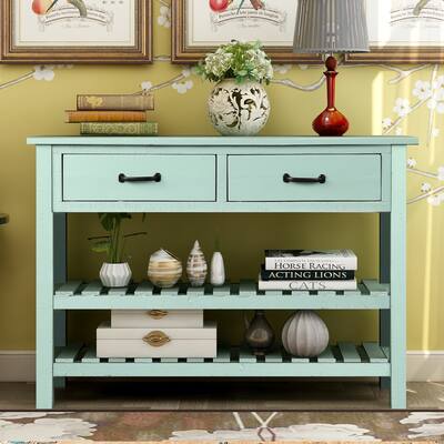 Console Table for Entryway with Drawers and Shelf in Antique Blue - 45"L x 15"W x 30.7"H