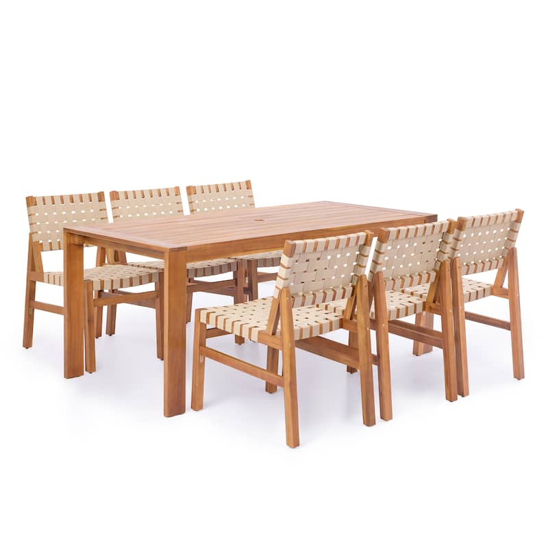 Christopher Knight Home - Orla Outdoor Acacia Wood Dining Set with Woven Rope Side Chairs & Rectangular Slat Table