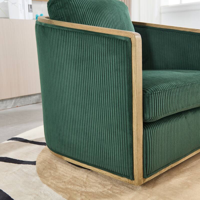 Corduroy Barrel Chair, Comfortable Living Room Accent Sofa Chair, 360 Degree Swivel Side Club Chair Leisure Arm Chair
