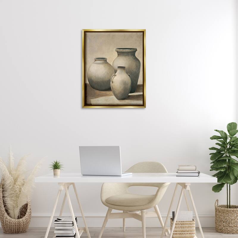Stupell Trio of Vases Still Life Framed Floater Canvas Wall Art Design By André Mazo