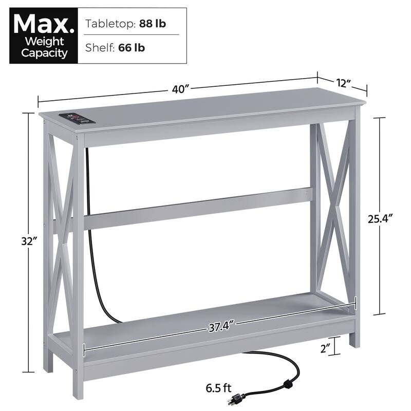 Yaheetech 2-Tier Narrow Sofa Table with Outlet Industrial Long Console Table