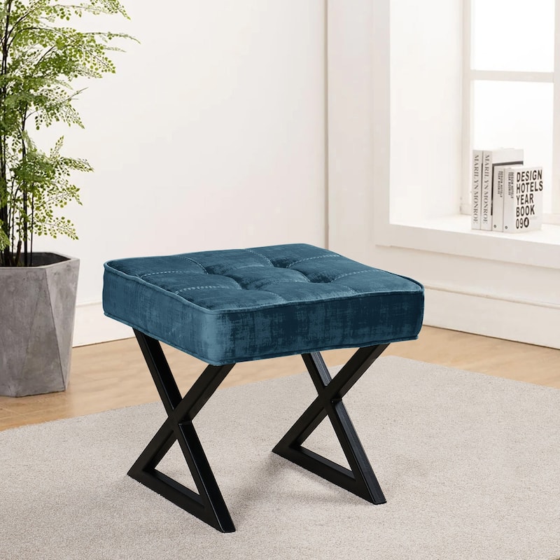 Textured Velvet Ottoman Vanity Stool 18"X18"X17"
