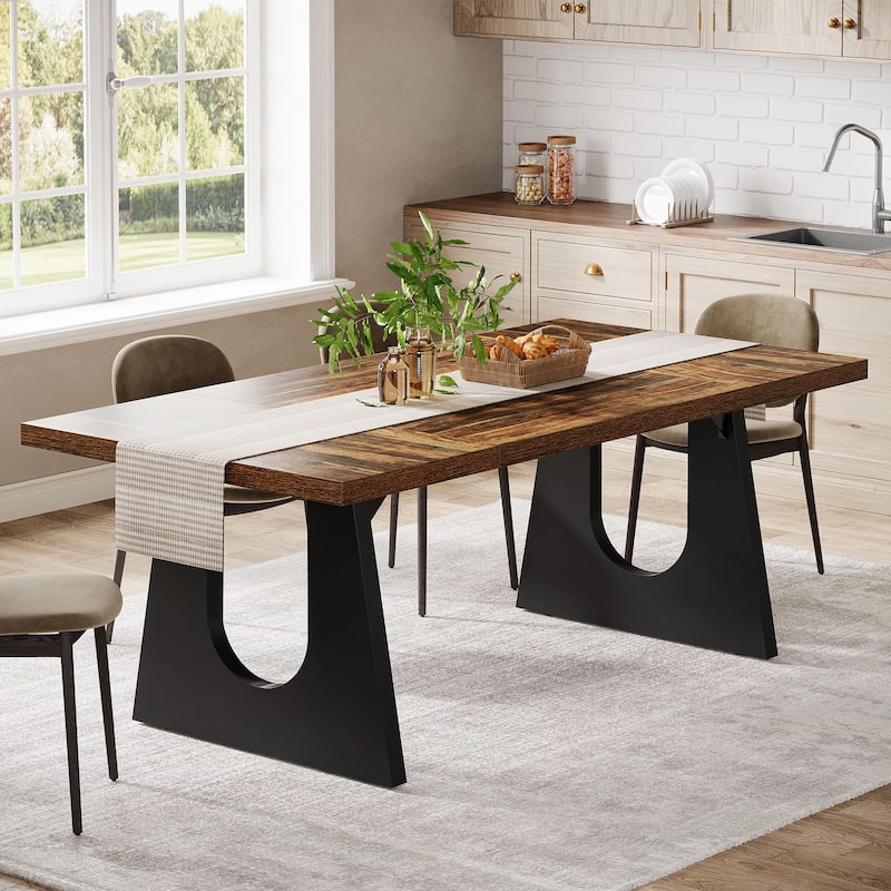 Oak Large Dining Table Wood Rectangular Kitchen Table for Dining Room