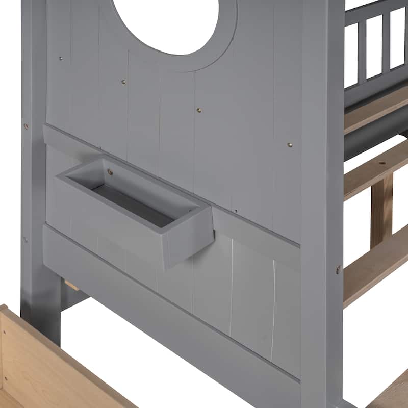 Solid Wood Twin/Full Size Bed Frame,House Shaped Storage Bed with Roof
