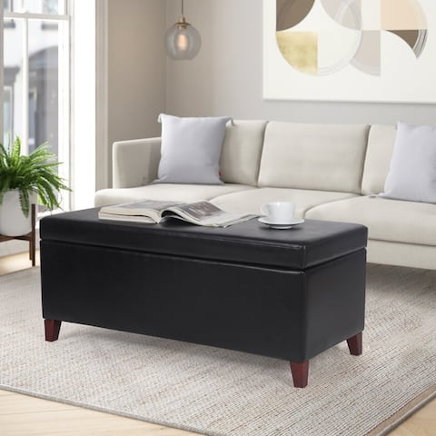 Adeco Rectangle Storage Ottoman Tufted Bench Footstool Lift Top
