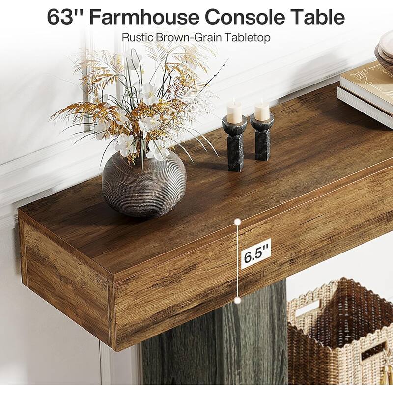 63 Inches Console Table, Farmhouse 2 Tiers Entryway Table, Sofa Table
