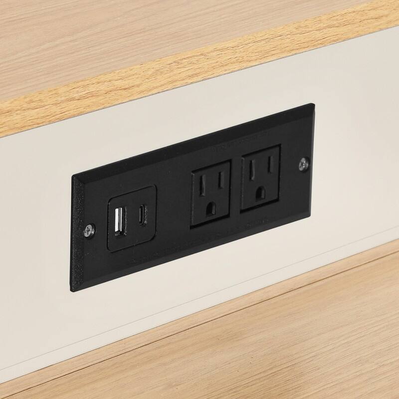 59.5" Kitchen Island with Extendable Dining Table Double-sided Storage and Built-in Power Outlet for Kitchen, Dining Room