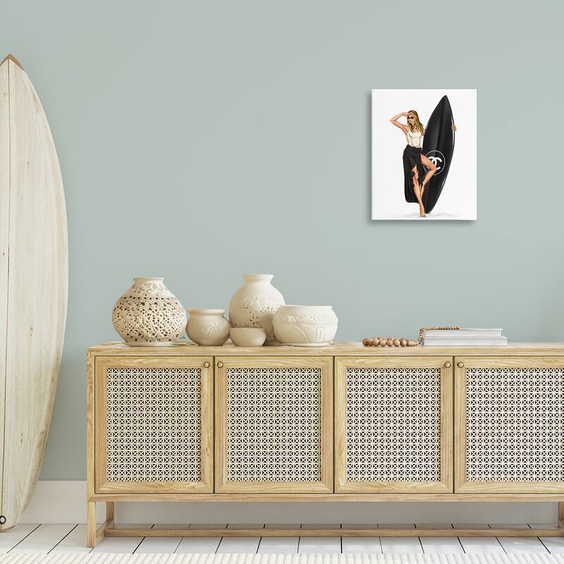 Stupell Trendy Surfer Girl in Black Canvas Wall Art Design By Ziwei Li