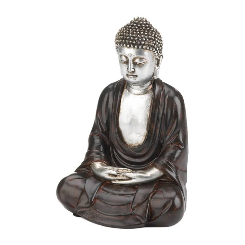 9.5" Silver and Black Peaceful Sitting Buddha Statue