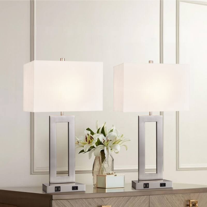 22" Gray USB Table Lamp Set With Touch Control