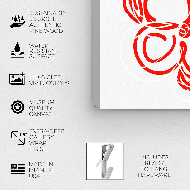 Wynwood Studio Canvas Abstract Zuma Floral Red White and Modern & Contemporary Wall Art Canvas Print