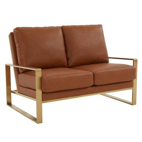 LeisureMod Jefferson Leather Modern Design Loveseat With Elegant Gold Frame - 53.1