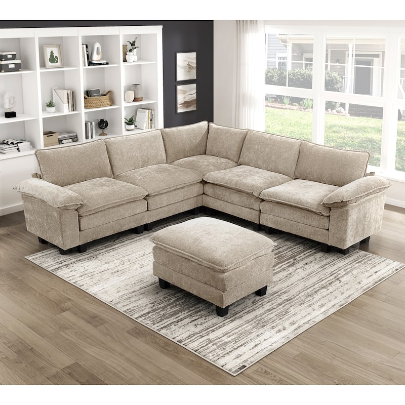 Fremont & Park Terra Chenille 6-Piece Modular Sectional Sofa - Ottoman